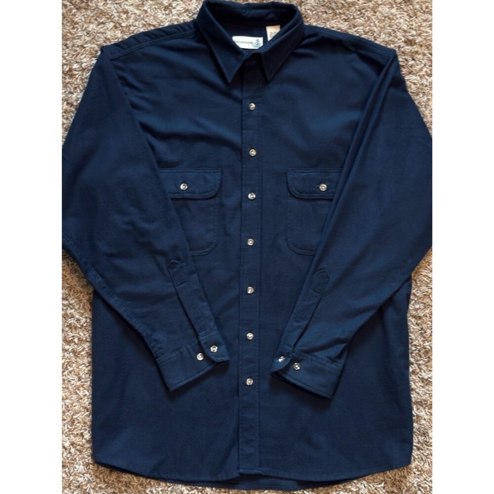 Fieldmaster Vintage Button Down Flannel Utility Shirt Mens XL Tall Navy Workwear